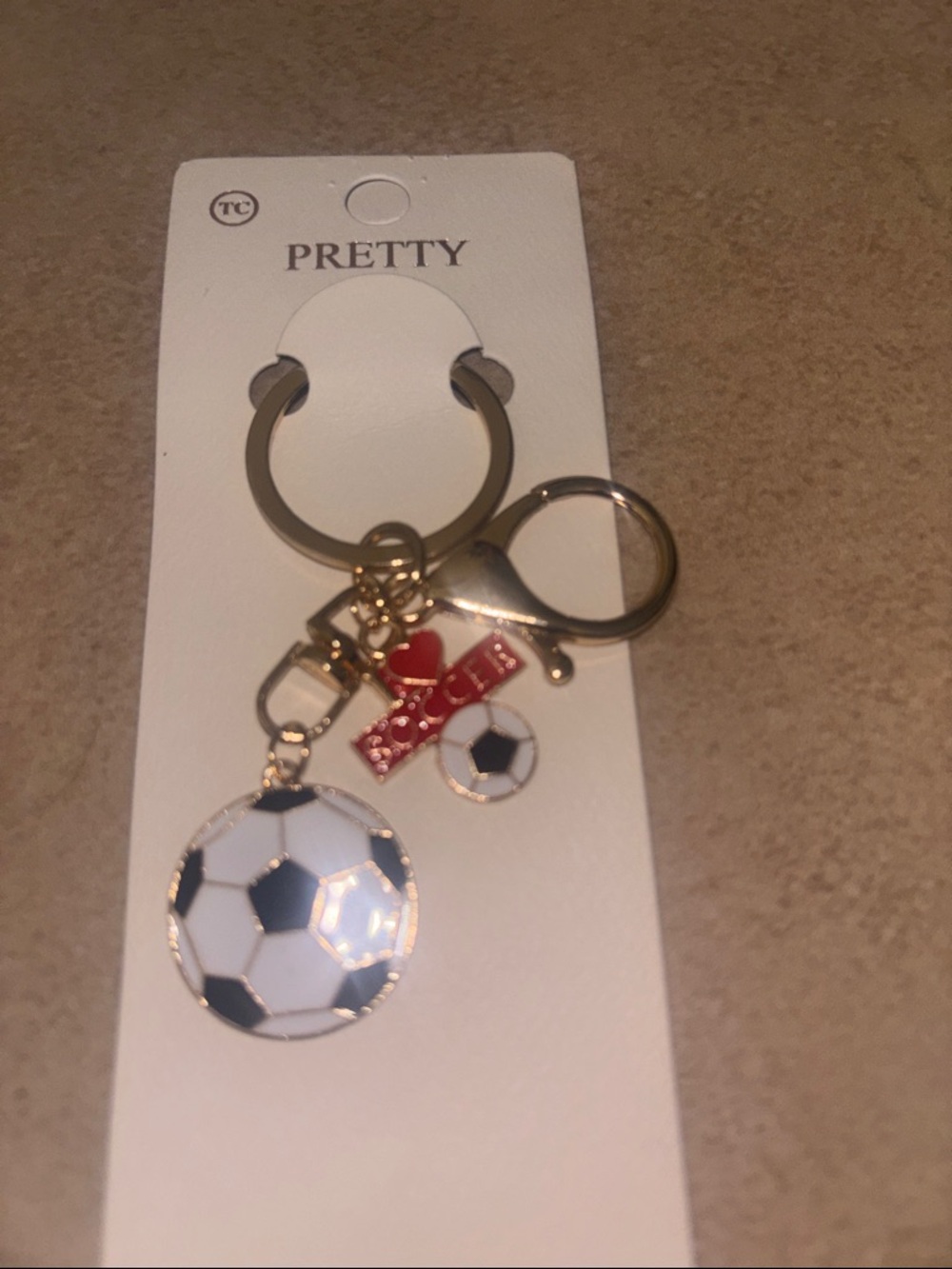 Soccer Keychain with Black and White Enamel Soccer Charms